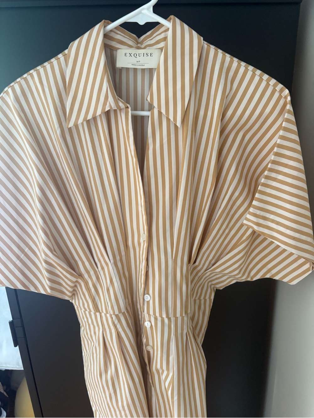 Anthropologie Striped Jumpsuit in White and Tan